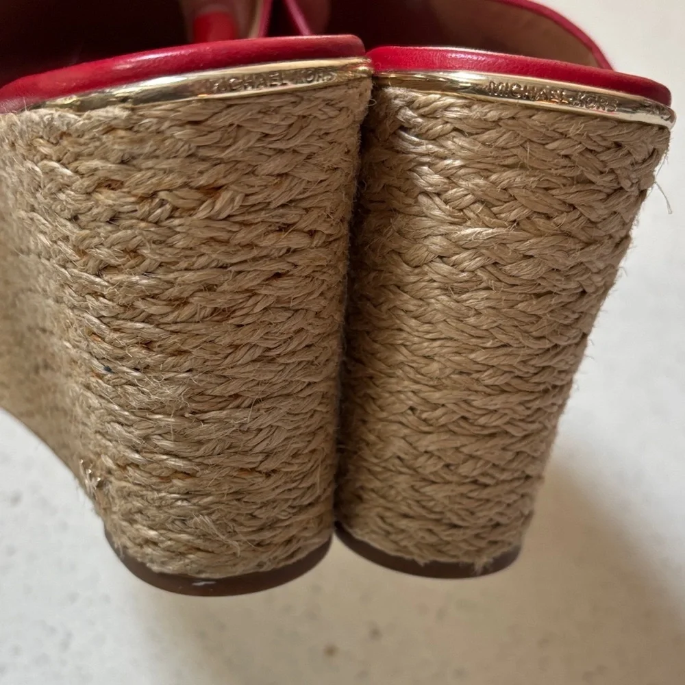 Michael Kors Red Leather Cunningham wedge sandals sz 5 1/2 - Picture 8 of 10